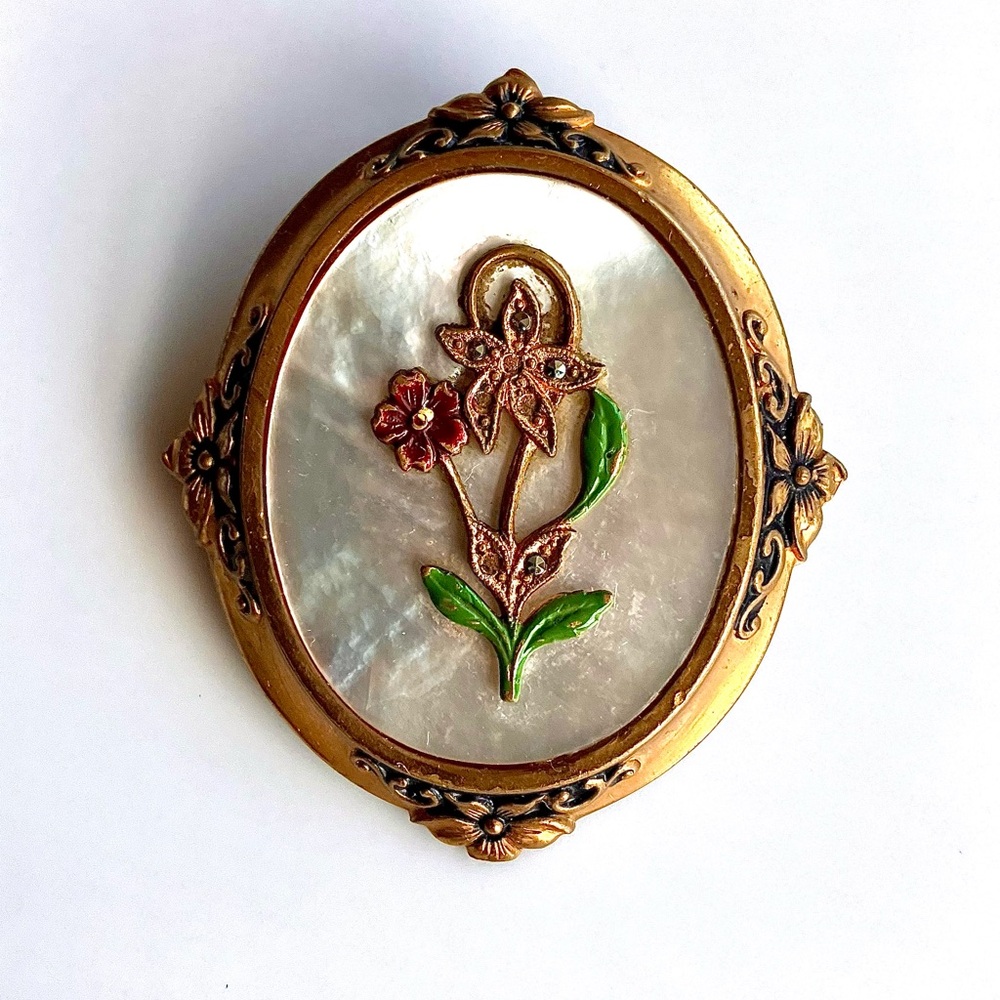 Vintage Floral on Mother of Pearl with Gold Accents
